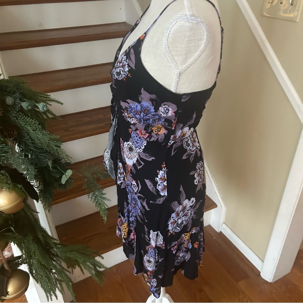 Free People Happy Heart Mini Dress Black Floral Fairy-Grunge Medium Whimsy Boho - Picture 3 of 10